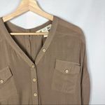 Boutique Mine Brown Button Down Tie Front Short Sleeve Top S Photo 2