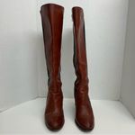 Frye Mikaela Boots Leather Heels Stretch Panels Zipper Closure Brown Black Photo 1