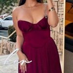 House Of CB L D-DD 'Marcella' Berry pleated georgette maxi dress NWOT Photo 0