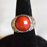 Source Unknown NWOT Lt. Pumpkin Orange Inset Glass Stone Etched Silver Tone Szs 5-6 & 8 Rings Photo 1