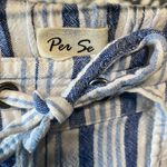 Per Se Linen Pants Drawstring Waist Stripe White Blue PS Photo 15