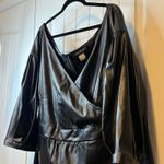Ashley Stewart Black Faux Leather Wrap Off Shoulder Midi Dress Plus Size 26/28 # Photo 6