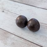 Vintage Clip On Earrings Dark Brown Domed Circle Retro Photo 3