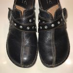 B.O.C. Women’s Black Leather Grommet Strap Heeled Clogs Size 8 Photo 2