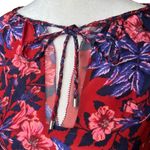 Rebecca Taylor  Silk Floral Long Sleeve Peasant Top Tie Neck Sz 2 Red Purple Photo 9