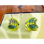 Vintage Fish Earrings Pierced Blowfish Tropical Islands Beach Vacation C… Photo 2