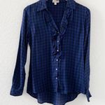 Maison Jules  Royal Cobalt Blue Buffalo Plaid Ruffle Button Down S Photo 2