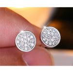 Boutique Sparkling Iced Crystal Round Stud Earrings Silver Plated Stainless Photo 1