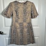 Topshop Sz 4 Metallic Gold Snakeskin Print Dress Short Sleeve A-Line Jacquard Photo 11