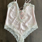 Victoria's Secret Vintage Victoria’s Secret Satin Lace Tie Front Teddy Medium Cream Pink‎ Photo 0