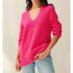 Lucky Brand Hot Pink Ribbed V-Neck Textured Oversized Knit Sweater Women’s XL Photo 3