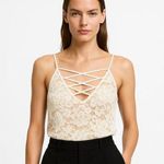 EXPRESS Cream Floral Lace Lined Sleeveless Crisscross Cami Camisole Tank Top M Photo 0