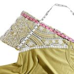 Sandro Paris Embroidered Sleeve Classic Tee T-Shirt Mustard White 3 US Large Photo 14