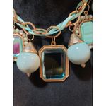 Women's Statement Chunky Bib Necklace With Blue Beads And Rectangular Gemstones Photo 2
