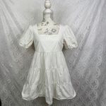 Madewell  Petite‎ Poplin Puff-Sleeve Tiered White Babydoll Mini Dress Size 4 Photo 9