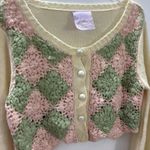 Vintage hand made Wool Pastel Patchwork Knit Sweater Pink Photo 1