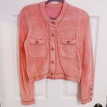 Sakura Peach Pink Y2K Elegant Gold Chain Buttoned Cardigan Jacket Top Photo 0