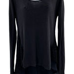 Free People  Lace Back Peplum Ruffle Long Sleeve Blouse Top Shirt Black High Low Photo 0