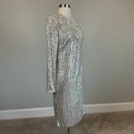 Vince Camuto Sequin One Shoulder Long Sleeve Sheath Cocktail Dress Silver Size 8 Photo 2