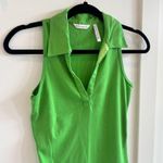 Clothes Brand 100% Pure Cotton Green Women's Collard Sleeveless V Photo 2