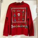 Vintage USA Nutcracker Graphic Christmas Sweater Red Holiday Bow Wreath Glitter Size L Photo 0