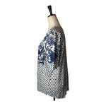 Rebecca Taylor Shirt Women Large Blue White Linen Floral hort Sleeve Tee Boho Photo 6