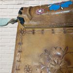 Vintage 70s Tooled Leather Crossbody Bag Artisan Boho Western Hippie Tan Photo 6