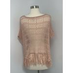 Lapis Womens Open Knit Sweater One Size Pale Pink Casual Popover Fringe Boho Photo 2