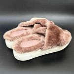 J/SLIDES Mauve Faux Fur Fuzzy Platform Slippers Size 6 Pink Photo 2