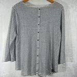 Chico's  Top 2 Large White Black Striped 100% Linen Gold Button Up Back Photo 0