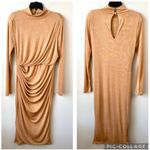 JLUXLABEL ‎ Kara Mock Neck Bodycon Midi Dress Gold Tan 2XL Photo 3