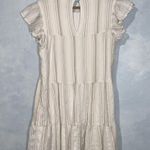 Altar'd State Altar’d State White & Tan Stripes Tiered Crepe Ruffle Cap Sleeve Shift Dress S Photo 5