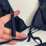 Tory Burch Bikini Swim Suit Two Piece Ruffle Logo Lightly Lined Navy Blue Gold Photo 8