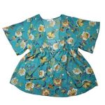 Kontrol Floral Swimsuit Cover Up Open Front Blouse Womens Large Green Sheer Photo 0