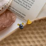 Small Asymmetrical Mouse & Cheese‎ Stud Earrings CuteTrendy little Earrings Yellow Photo 7