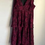 Lulus NEW Molinetto Burgundy Lace Ruffled Tiered Sleeveless Maxi Dress Photo 1