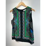 Rose + Olive  Blouse Womens Size Medium Printed Sleeveless Shirt Green/Black‎ Photo 4