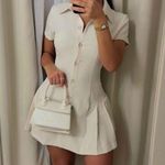 ZARA  mini dress pleated skirt collar button up ivory casual classic old money Photo 1