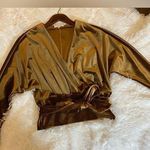 Good American Velvet Copper Golden Long Sleeve V-neck Blouse Size 0 Photo 1