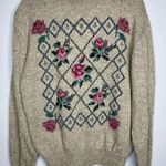 Eddie Bauer women’s Wool country Floral knit crewneck sweater wool blend size M Photo 5