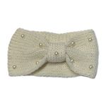 Vegan Knit Pearl Bow Headband Ear Warmer White Photo 1