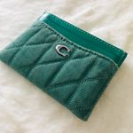 Coach Colored Denim Quilted Essential Card Case, Green Ivy Photo 1