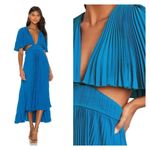 AMUR Dara Pleated Cutout Midi Dress Teal Blue Size 6 Photo 4