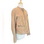 Ecru  Suede Tan Collarless Moto Zip Up Jacket Zippered Pockets & Sleeves Size XL Photo 2