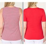 Denim & Co Medium Cardinal Essentials Set of Striped Tank and Solid Top A692018 Red Photo 2