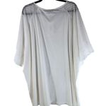 Bloomchic Womens Plain Geometric Mesh Raglan Sleeve Ruffle Trim T-Shirt Ivory 30 Photo 1