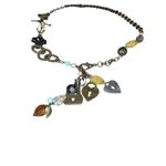 Boho Mixed Metal Heart Charm Necklace with Lock & Leaf Charms Vintage Style Brown Photo 3