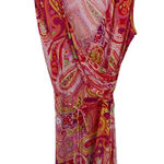 CHAPS  Faux Wrap Dress Womens XL‎ Red Vibrant Paisley Print Polyester Belt Photo 0