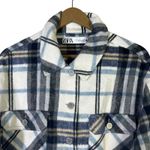 ZARA Plaid Cropped Flannel Shirt Jacket Womens L White Blue Western Heritage Photo 2