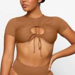SKIMS NWT 2pc Skim Swimsuit Rushed T-Shirt & Bikini String Tie Bottoms Almond Size 2X Photo 1